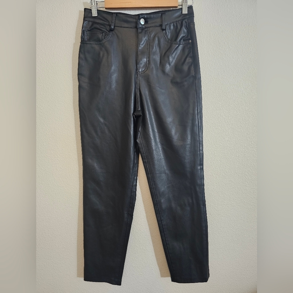 Zara Black Faux Leather Pants Size 4 High Rise Straight Leg